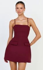 Katia Mini Dress - Strappy Corset A Line Dress in Wine