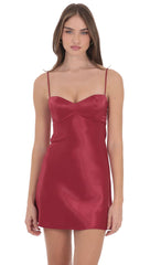 Satin Sweetheart Neck Dress in Wine