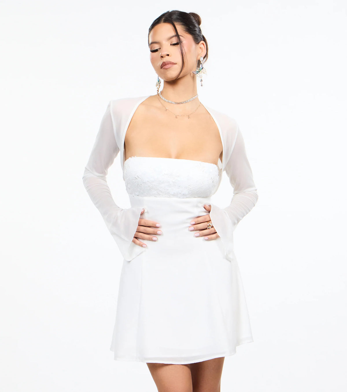 Sheer Mesh Flared Sleeve Bolero