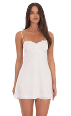 Scalloped Lace Mini Dress In White