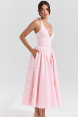 Strawberry Shortcake Gingham Halter Midi Sundress