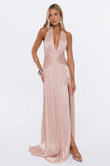First Class Night Halter Maxi Dress Champagne