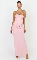 Phoebe Maxi Dress - Strapless Structured Bodice Drape Skirt Dress in Pink