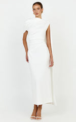 Visenta Midi Dress - Asymmetrical Sleeve Dress in White