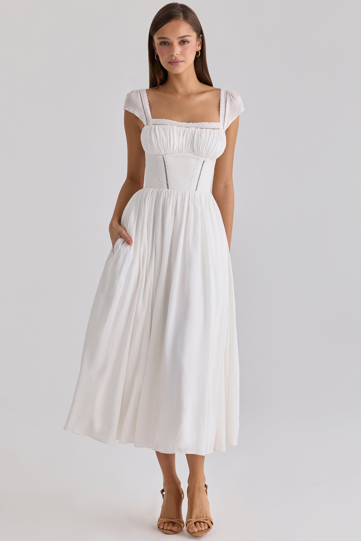 White Voile + Broderie Anglais Maxi Dress