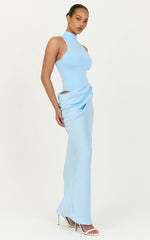 Elodie Maxi Dress - High Neck Draped Overlay Dress in Light Blue