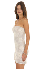 Strapless Sequin Mini Dress in Cream