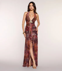 Sorella Print Mesh A-Line Formal Dress