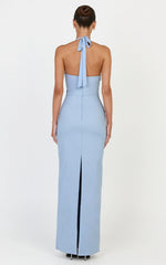 Baya Maxi Dress - Gathered Plunge Neckline Halter Dress in Pale Blue