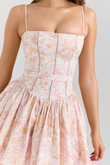 Peach Floral Print Stretch Cotton Mini Sundress
