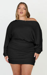 Alyce Mini Dress - Long Sleeve One Shoulder Dress in Black