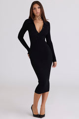 Black Long Sleeve Midi Dress