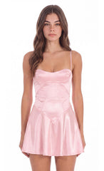 Satin Lace-Up Mini Dress in Pink