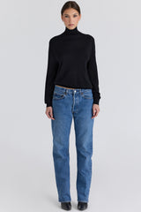 Black Silk + Wool Roll Neck Sweater
