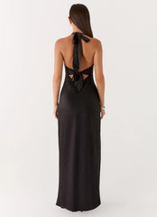 Heavy Hearted Satin Maxi Dress - Black
