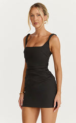Eugenia Mini Dress - Square Neck Bodycon Dress in Black