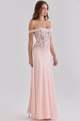 Pink Lace + Georgette Corset Maxi Dress