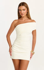 Stefanie Mini Dress - Ruched One Shoulder Dress in White