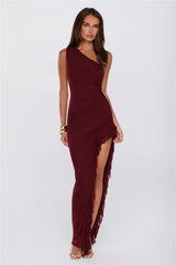 Summer Ember One Shoulder Maxi Dress Burgundy