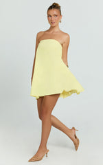 Emmie Mini Dress - Strapless Trapeze Mini Dress in Lemon