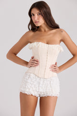 Cream Satin Lace Trim Corset Top