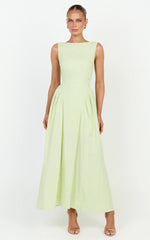 Casina Midi Dress - Boat Neck Tie Back Fit And Flare Dress in Sage