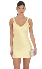 Satin Open Back Dress in Yellow