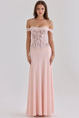 Pink Lace + Georgette Corset Maxi Dress