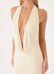 Kolisa Beaded Halter Maxi Dress - Cream