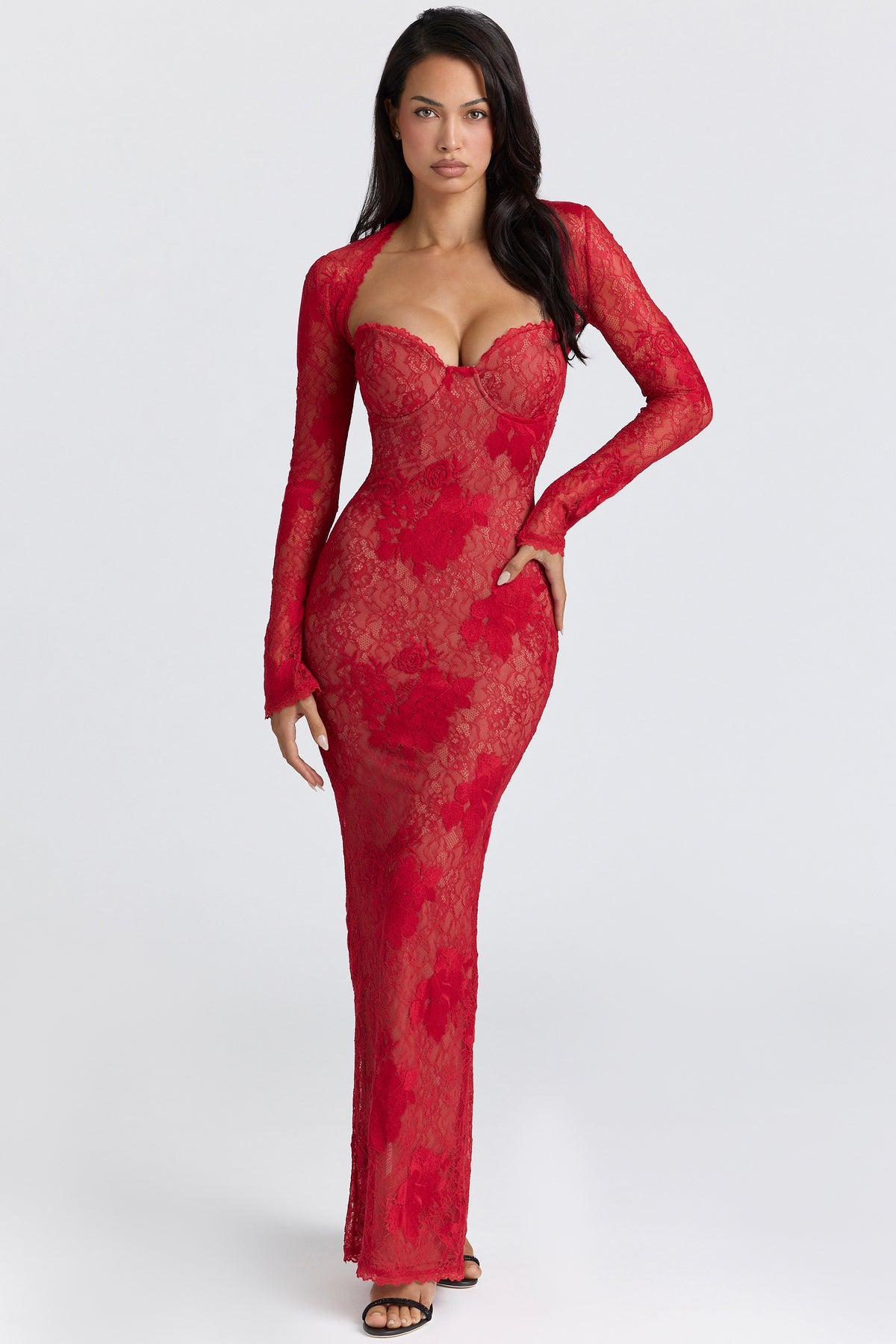 Red Lace Embroidered Maxi Dress - Limited Edition