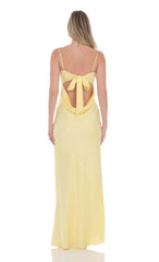 Satin Open Back Maxi Dress in Yellow
