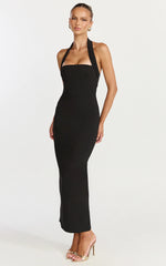 Salome Midi Dress - Halter Neck Column Dress in Black