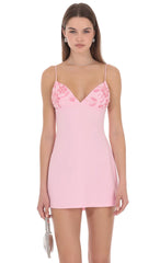 Embellished Mini Dress in Pink