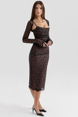 Black Lace Corset Midi Dress