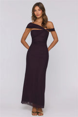 Yacht Club Dreams Mesh Off Shoulder Maxi Dress Deep Plum