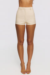 Ivory Vegan Leather Mini Shorts