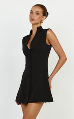 Jacinta Mini Dress - Sleeveless Button Front Tulip Dress in Black