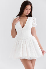 White Pleated Broderie Anglais Mini Dress