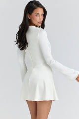 Ivory Satin Flute Sleeve Mini Dress
