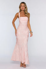 Sweetest Muse Textured Floral Fit To Flowy Maxi Dress Pink