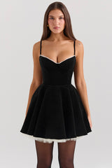 Black Velvet Tulle Mini Dress