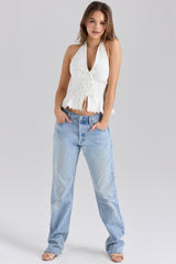 White Stretch Cotton Halter Neck Corset Top