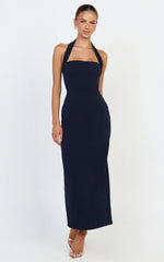 Salome Midi Dress - Halter Neck Column Dress in Navy