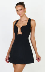 Jane Mini Dress - Cut out Neckline Dress in Black