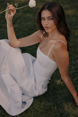 Soft Blue Stretch Cotton A-line Midi Sundress