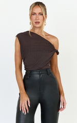Paloma Top - Mesh Overlay Twist Sleeve Top in Chocolate