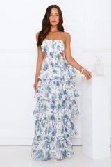 Bloom Spell Strapless Maxi Dress Blue