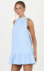 Jacqueline Mini Dress - Sleeveless Tie Detail Smock Dress in Pale Blue