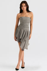 Smoke Gathered Asymmetric Dress