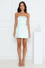 Blossom Hour Strapless Satin Mini Dress Blue